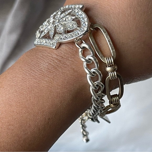 The Limited | Two Tone Double-Chained Vintage Inspired Pave Crystals Bracelet - Picture 8 of 13